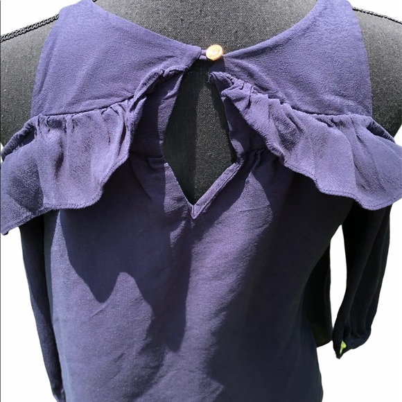 Navy cold shoulder blouse with single ruffle - Picture 7 of 7